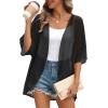 imageOFEEFAN Beach Cover Ups for Women 34 Length Sleeve Womens Tops Summer Cardigan Casual Blouses Loose FitBlack