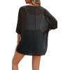 imageOFEEFAN Beach Cover Ups for Women 34 Length Sleeve Womens Tops Summer Cardigan Casual Blouses Loose FitBlack