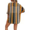 imageOFEEFAN Beach Cover Ups for Women 34 Length Sleeve Womens Tops Summer Cardigan Casual Blouses Loose FitBlack Khaki Stripes
