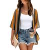imageOFEEFAN Beach Cover Ups for Women 34 Length Sleeve Womens Tops Summer Cardigan Casual Blouses Loose FitBlack Khaki Stripes
