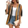 imageOFEEFAN Beach Cover Ups for Women 34 Length Sleeve Womens Tops Summer Cardigan Casual Blouses Loose FitBlack Khaki Stripes