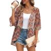 imageOFEEFAN Beach Cover Ups for Women 34 Length Sleeve Womens Tops Summer Cardigan Casual Blouses Loose FitBohemia