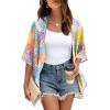 imageOFEEFAN Beach Cover Ups for Women 34 Length Sleeve Womens Tops Summer Cardigan Casual Blouses Loose FitColorful Print