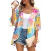 imageOFEEFAN Beach Cover Ups for Women 34 Length Sleeve Womens Tops Summer Cardigan Casual Blouses Loose FitColorful Print