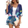 imageOFEEFAN Beach Cover Ups for Women 34 Length Sleeve Womens Tops Summer Cardigan Casual Blouses Loose FitFloral Navy