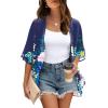 imageOFEEFAN Beach Cover Ups for Women 34 Length Sleeve Womens Tops Summer Cardigan Casual Blouses Loose FitFloral Navy