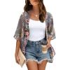 imageOFEEFAN Beach Cover Ups for Women 34 Length Sleeve Womens Tops Summer Cardigan Casual Blouses Loose FitGray Floral