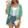 imageOFEEFAN Beach Cover Ups for Women 34 Length Sleeve Womens Tops Summer Cardigan Casual Blouses Loose FitGreen Floral