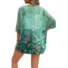 imageOFEEFAN Beach Cover Ups for Women 34 Length Sleeve Womens Tops Summer Cardigan Casual Blouses Loose FitGreen Floral