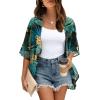 imageOFEEFAN Beach Cover Ups for Women 34 Length Sleeve Womens Tops Summer Cardigan Casual Blouses Loose FitGreen Leaves