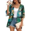 imageOFEEFAN Beach Cover Ups for Women 34 Length Sleeve Womens Tops Summer Cardigan Casual Blouses Loose FitGreen Leaves