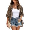 imageOFEEFAN Beach Cover Ups for Women 34 Length Sleeve Womens Tops Summer Cardigan Casual Blouses Loose FitLeopard