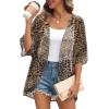 imageOFEEFAN Beach Cover Ups for Women 34 Length Sleeve Womens Tops Summer Cardigan Casual Blouses Loose FitLeopard