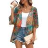 imageOFEEFAN Beach Cover Ups for Women 34 Length Sleeve Womens Tops Summer Cardigan Casual Blouses Loose FitOrange Leaves
