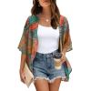 imageOFEEFAN Beach Cover Ups for Women 34 Length Sleeve Womens Tops Summer Cardigan Casual Blouses Loose FitOrange Leaves