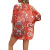 imageOFEEFAN Beach Cover Ups for Women 34 Length Sleeve Womens Tops Summer Cardigan Casual Blouses Loose FitRed Floral