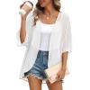 imageOFEEFAN Beach Cover Ups for Women 34 Length Sleeve Womens Tops Summer Cardigan Casual Blouses Loose FitWhite