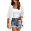 imageOFEEFAN Beach Cover Ups for Women 34 Length Sleeve Womens Tops Summer Cardigan Casual Blouses Loose FitWhite