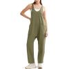 imageOFEEFAN Jumpsuits For Women Casual Summer Dressy Sleeveless Overalls Long Loose Baggy Rompers Jumpers With Pockets 202404army Green