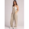 imageOFEEFAN Jumpsuits For Women Casual Summer Dressy Sleeveless Overalls Long Loose Baggy Rompers Jumpers With Pockets 202408khaki