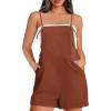 imageOFEEFAN Womens Shorts Overalls Sleeveless Adjustable Strap Short Rompers Jumpsuit With PocketsRed Brown