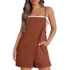 imageOFEEFAN Womens Shorts Overalls Sleeveless Adjustable Strap Short Rompers Jumpsuit With PocketsRed Brown