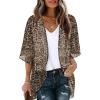 imageOFEEFAN Beach Cover Ups for Women 34 Length Sleeve Womens Tops Summer Cardigan Casual Blouses Loose FitLeopard