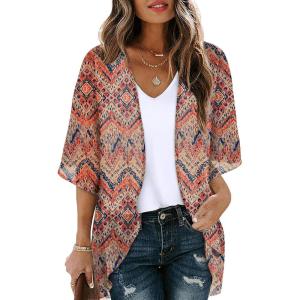 imageOFEEFAN Beach Cover Ups for Women 34 Length Sleeve Womens Tops Summer Cardigan Casual Blouses Loose FitBohemia