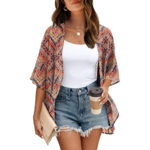 imageOFEEFAN Swimwear Swimsuit Coverups for Women Beach Vacation Clothes Chiffon Shirts Bohemia