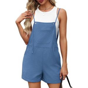 imageOFEEFAN Womens Shorts Overalls Sleeveless Adjustable Strap Short Rompers Jumpsuit With PocketsBlue