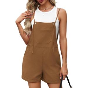 imageOFEEFAN Womens Shorts Overalls Sleeveless Adjustable Strap Short Rompers Jumpsuit With PocketsCaramel