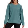 imageOFEEFAN Crewneck Sweatshirts for Women Fall Long Sleeve Shirts Side Slit Tops Loose Fit