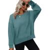 imageOFEEFAN Crewneck Sweatshirts for Women Fall Long Sleeve Shirts Side Slit Tops Loose Fit