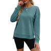 imageOFEEFAN Crewneck Sweatshirts for Women Fall Long Sleeve Shirts Side Slit Tops Loose Fit