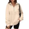 imageOFEEFAN Quarter Zip Sweatshirts For Women Pullover Oversized Hoodies Sweaters Fall Outfits Winter Clothes Thumb Hole 2024Apricot