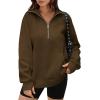 imageOFEEFAN Quarter Zip Sweatshirts For Women Pullover Oversized Hoodies Sweaters Fall Outfits Winter Clothes Thumb Hole 2024Coffee