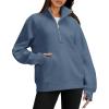 imageOFEEFAN Quarter Zip Sweatshirts For Women Pullover Oversized Hoodies Sweaters Fall Outfits Winter Clothes Thumb Hole 2024Grey Bue