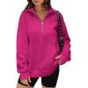 imageOFEEFAN Quarter Zip Sweatshirts For Women Pullover Oversized Hoodies Sweaters Fall Outfits Winter Clothes Thumb Hole 2024Hot Pink