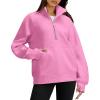 imageOFEEFAN Quarter Zip Sweatshirts For Women Pullover Oversized Hoodies Sweaters Fall Outfits Winter Clothes Thumb Hole 2024Pink