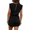 imageOFEEFAN Rompers for Women Summer Cap Sleeve Adjustable Drawstring Waistband Crewneck Casual Outfits with Pockets0black