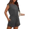 imageOFEEFAN Rompers for Women Summer Cap Sleeve Adjustable Drawstring Waistband Crewneck Casual Outfits with Pockets0dark Grey