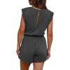 imageOFEEFAN Rompers for Women Summer Cap Sleeve Adjustable Drawstring Waistband Crewneck Casual Outfits with Pockets0dark Grey