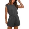 imageOFEEFAN Rompers for Women Summer Cap Sleeve Adjustable Drawstring Waistband Crewneck Casual Outfits with Pockets0dark Grey