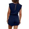 imageOFEEFAN Rompers for Women Summer Cap Sleeve Adjustable Drawstring Waistband Crewneck Casual Outfits with Pockets0navy