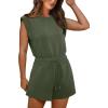 imageOFEEFAN Rompers for Women Summer Cap Sleeve Adjustable Drawstring Waistband Crewneck Casual Outfits with Pockets0olive