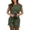 imageOFEEFAN Rompers for Women Summer Cap Sleeve Adjustable Drawstring Waistband Crewneck Casual Outfits with Pockets0olive