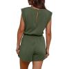 imageOFEEFAN Rompers for Women Summer Cap Sleeve Adjustable Drawstring Waistband Crewneck Casual Outfits with Pockets0olive