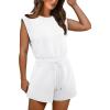 imageOFEEFAN Rompers for Women Summer Cap Sleeve Adjustable Drawstring Waistband Crewneck Casual Outfits with Pockets0white