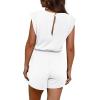 imageOFEEFAN Rompers for Women Summer Cap Sleeve Adjustable Drawstring Waistband Crewneck Casual Outfits with Pockets0white