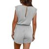 imageOFEEFAN Rompers for Women Summer Cap Sleeve Adjustable Drawstring Waistband Crewneck Casual Outfits with PocketsCement Grey
